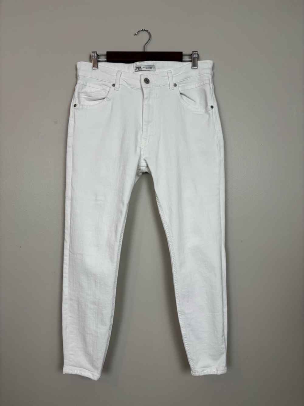 Zara Jeans Mens 34 White Skinny Distressed Denim
